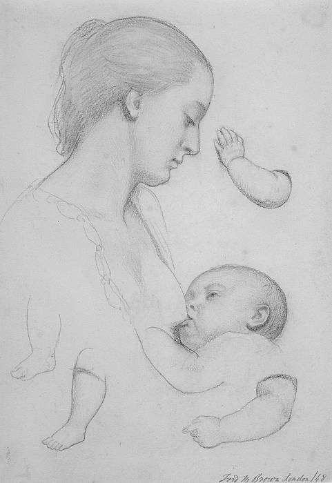 The Young Mother sheet of studies. Ford Madox Brown