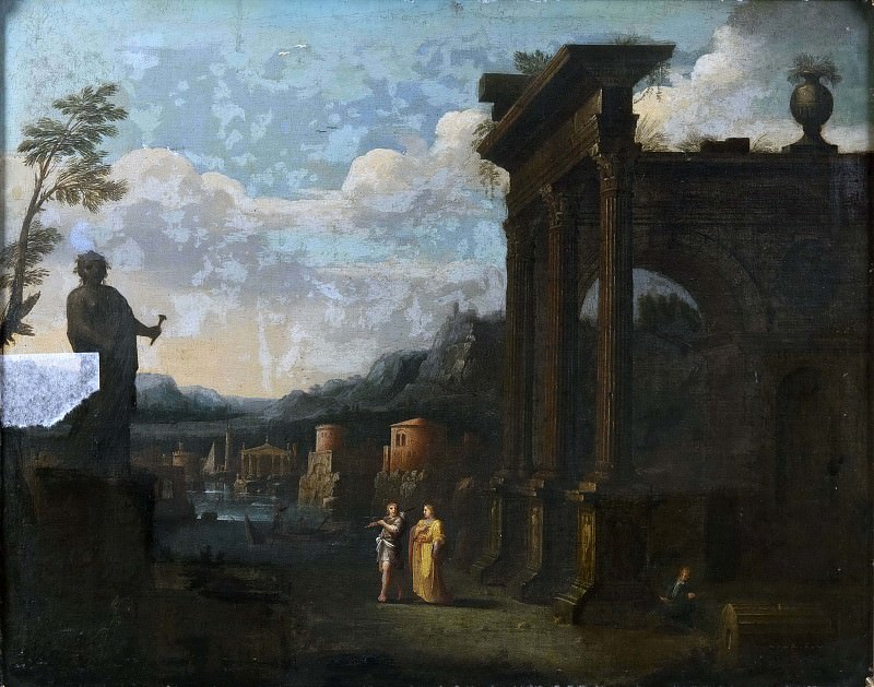 Landscape with Harbour and Antique Buildings [Attributed]