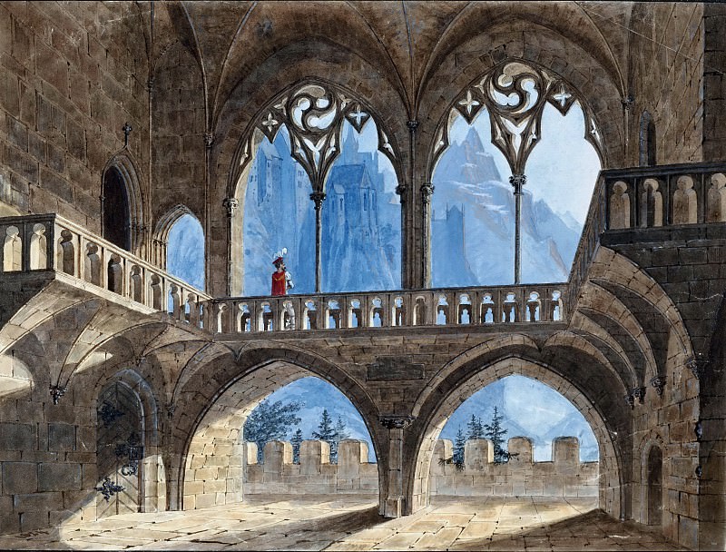 Gothic Hall with View of High Mountains