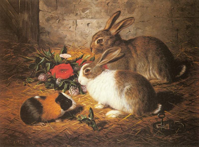 Escaped Two Rabbits And A Guinea Pig. Alfred Richardson Barber