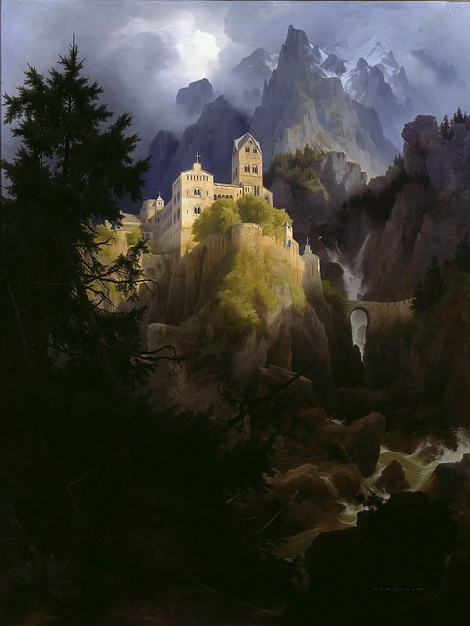 Monastery burgeis in Tirol. Karl Eduard Biermann