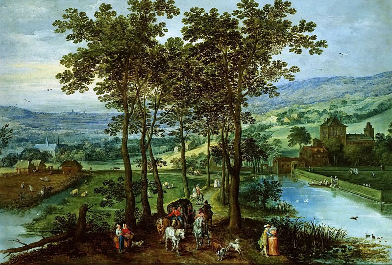 Весенний пейзаж с кортежем на аллее (совместно с Йосом де Момпером). Ян Брейгель Старший