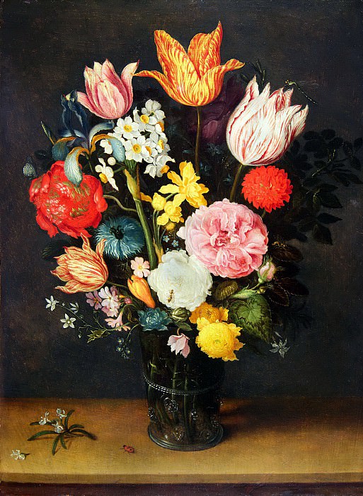 Flowers in a glass vase. Jan Brueghel The Elder
