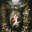 La Virgen y el Niño en un cuadro rodeado de flores y frutas, Jan Brueghel The Elder