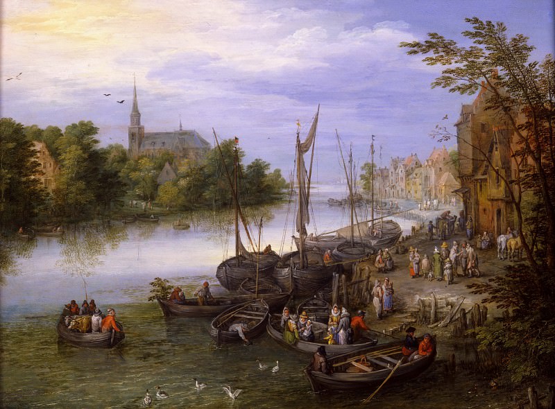 Riverside Village with Landing Stage. Jan Brueghel The Elder