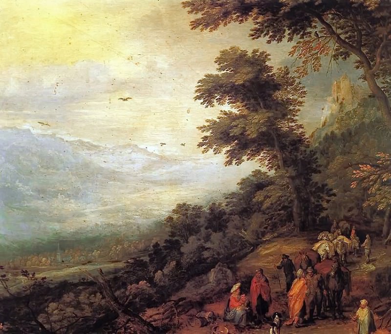 Train and Gypsies in a forest, Jan Brueghel The Elder