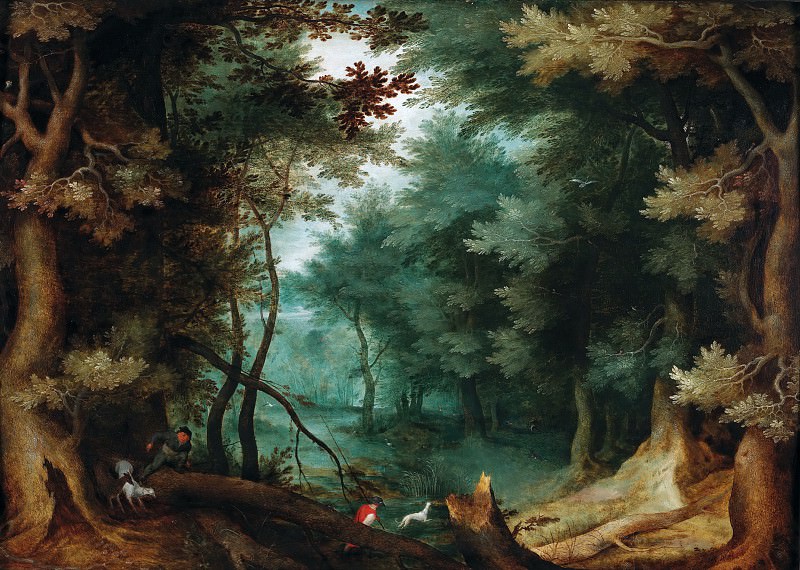 Forest landscape with hunters. Jan Brueghel The Elder