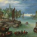 View of a City along a River , Jan Brueghel The Elder