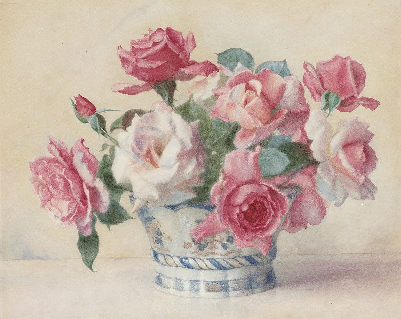A still life of Roses in a porcelain bowl. George Lawrence Bulleid