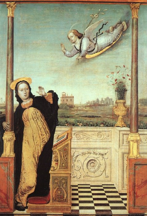 The Annunciation, central panel of a triptych. Carlo Braccesco
