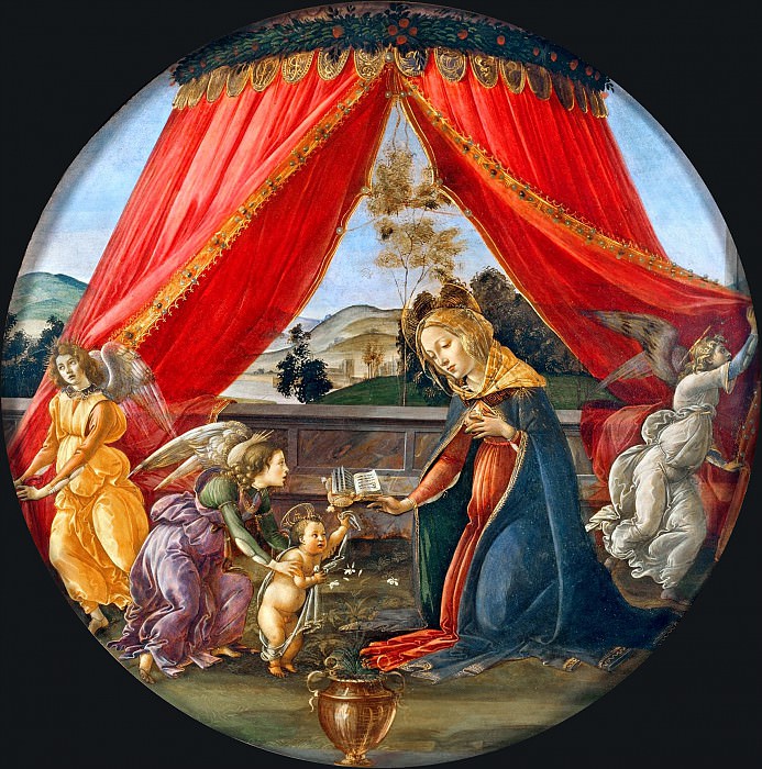 Мадонна с Младенцем и тремя ангелами (Мадонна под балдахином). Сандро Боттичелли