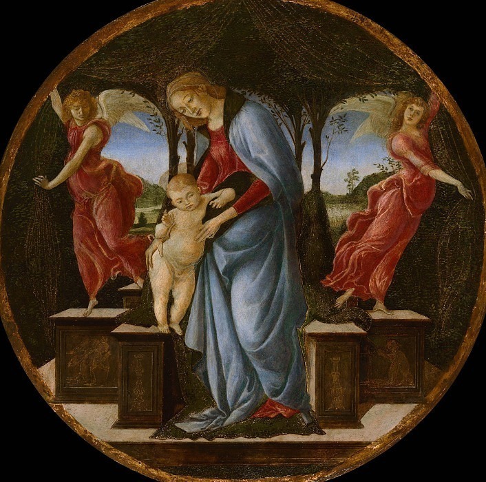 Богородица с младенцем и двумя ангелами. Сандро Боттичелли