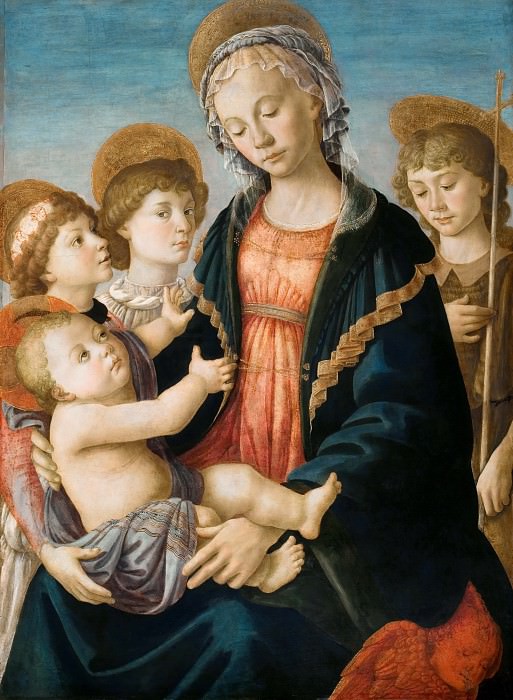 Мадонна с младенцем, двумя ангелами и юным Иоанном Крестителем, Сандро Боттичелли