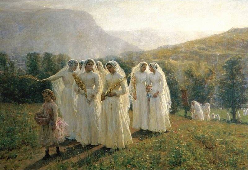 Young Women Going to a Procession. Jules Adolphe Breton