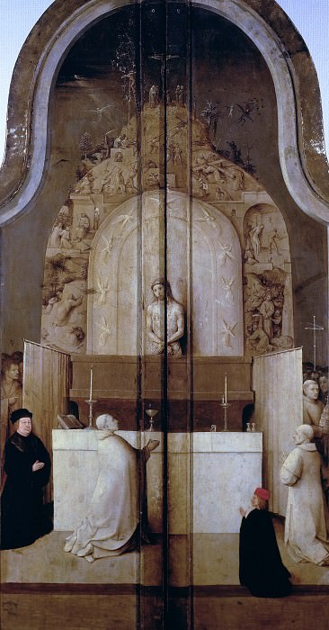 Поклонение волхвов, закрытые створки - Месса святого Григория с донаторами из семейства Схейф. Иероним Босх