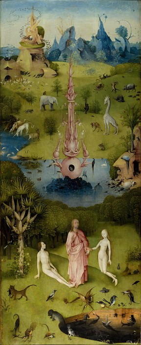 The Garden of Earthly Delights, Left wing - Paradise. Hieronymus Bosch