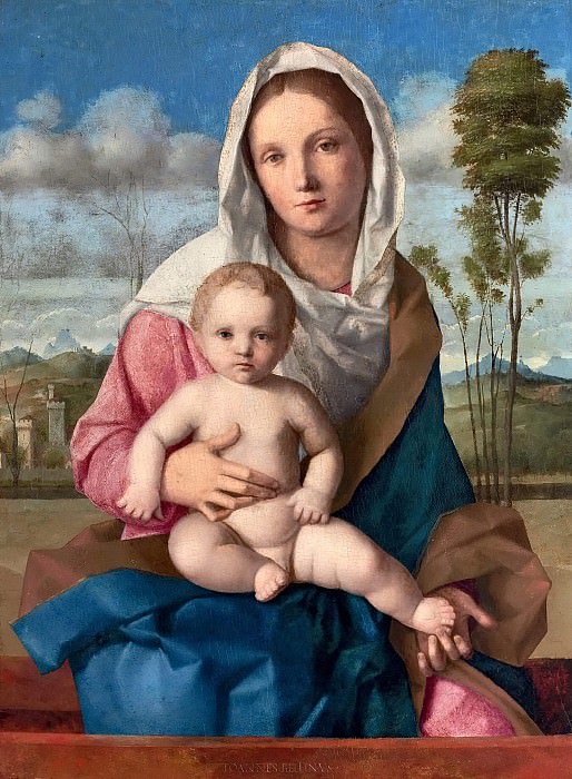 The Madonna and Child in a landscape. Giovanni Bellini