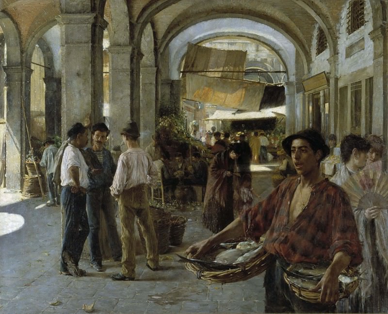 A Venetian Covered Market. Gustav Oskar Bjorck