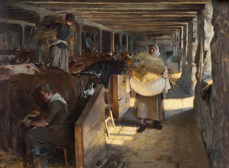 Feeding Time in a Cow-Shed, Gustav Oskar Bjorck