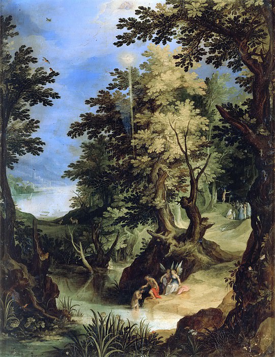 Landscape with the Baptism of Christ and the Sermon of Saint John the Baptist. Paul (Paulus Brill) Bril