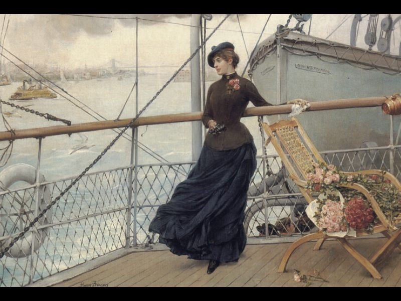 Шотландка на корабле, прибывающем в Нью-Йорк. Генри Бэкон