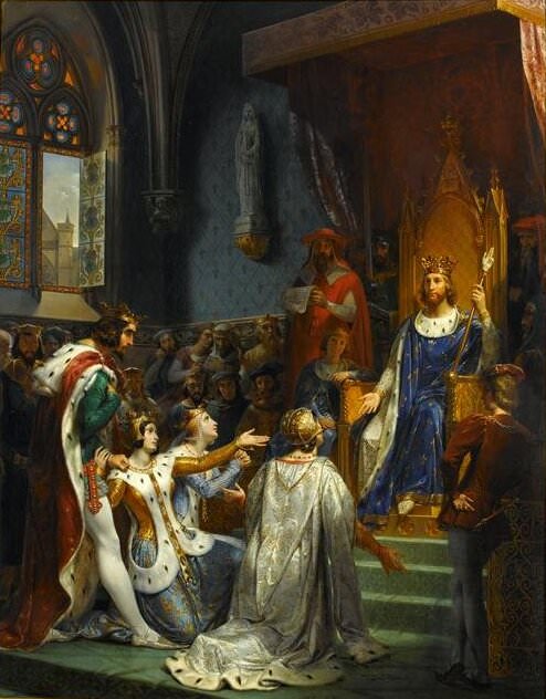King John II the Good Receives the Submission of Charles II the Bad, King of Navarre, 1354. Merry-Joseph Blondel