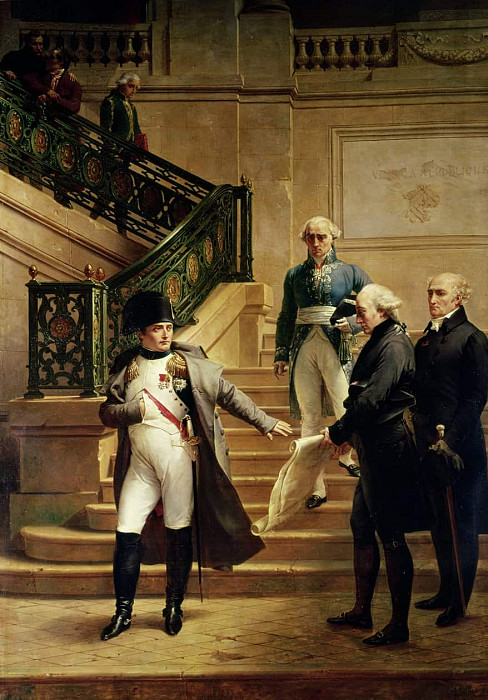 Наполеон I (1769-1821) в Пале-Рояле, принятый председателем Трибунала и отвергший планы Персье и Фонтена. Мерри-Жозеф Блондель