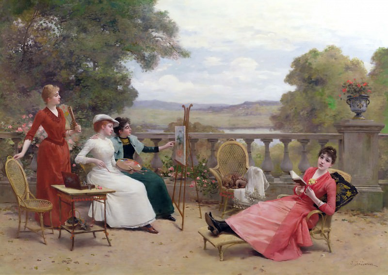 Painting on the Terrace. Jules Frederic Ballavoine