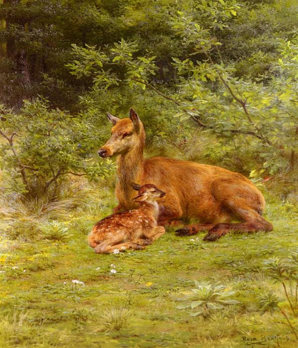 Doe And Fawn In A Thicket. Rosa-Marie Bonheur