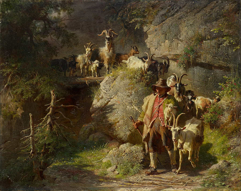 Shepherd with Flock of Goats. Anton Braith