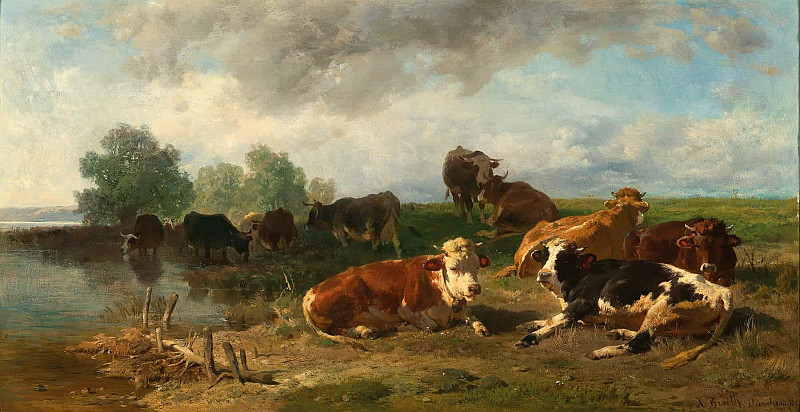 Cattle Resting on the Lakeside. Anton Braith