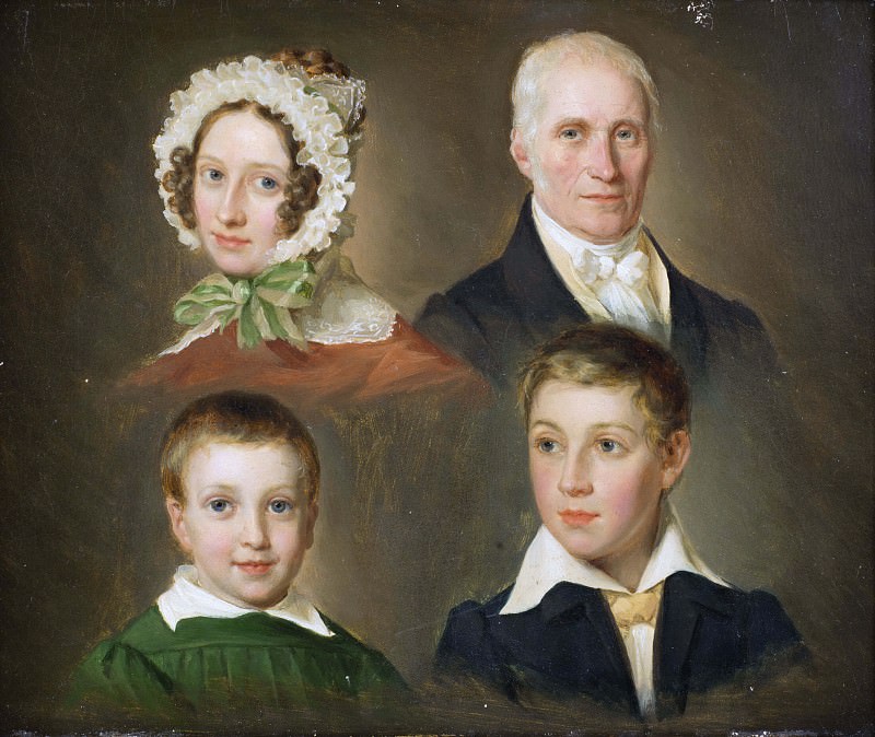 Portrait of the artist’s father, wife, son and foster person. Emilius Baerentzen