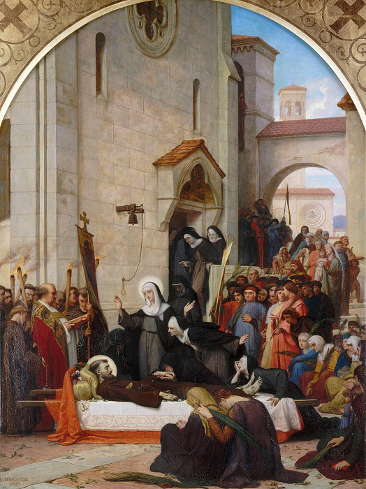 Saint Clare Receiving the Body of Saint Francis of Assisi at the Convent of Santa Maria degli Angeli (Sainte Claire recevant le corps de saint François d’Assise au couvent de Sainte-Marie-des-Anges). Francois-Leon Benouville