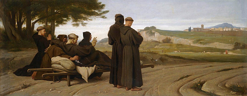 Saint Francis of Assisi Carried Dying to Saint Mary of the Angels, Blesses the City of Assisi; Saint Francois D’assise Transporte Mourant a Sainte-Marie Des Anges, Benit La Ville D’assise. Francois-Leon Benouville