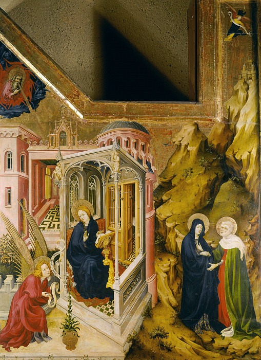 Altarpiece of the Crucifixion, Annunciation and Visitation (Dijon Altarpiece, closed, left wing). Melchoir Broederlam