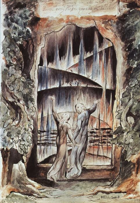 DANTE AND VIRGIL AT THE GATES OF HELL. William Blake