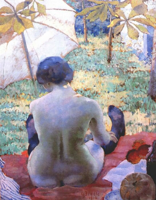back of a nude with parasol 1916. Biddle