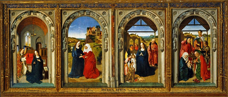 Altarpiece of the Virgin (Annunciation, Visitation, Adoration of the Angels, and Adoration of the Magi). Dieric Bouts