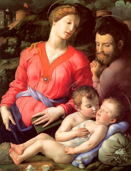 Святое семейство с младенцем Иоанном Крестителем (написанное для семьи Панчиатики). Аньоло Бронзино