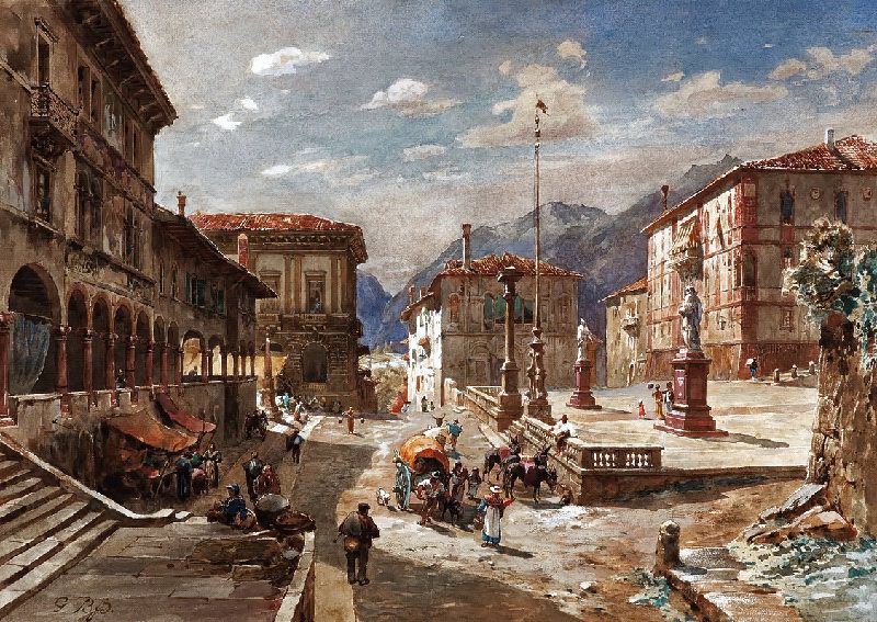 Section of a northern Italian town. Gustav Bauernfeind