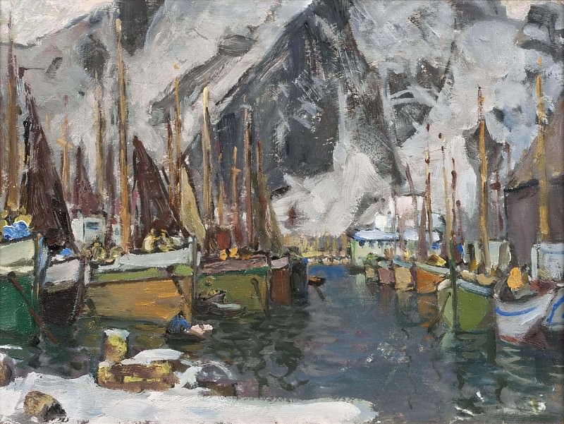 Among the Fishing Boats in Svolvaer. Study from Lofoten. Anna Katarina Boberg