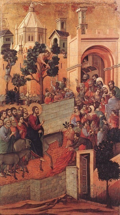Вход в Иерусалим, оборотная сторона алтарного образа Маэста. Дуччо ди Буонинсенья