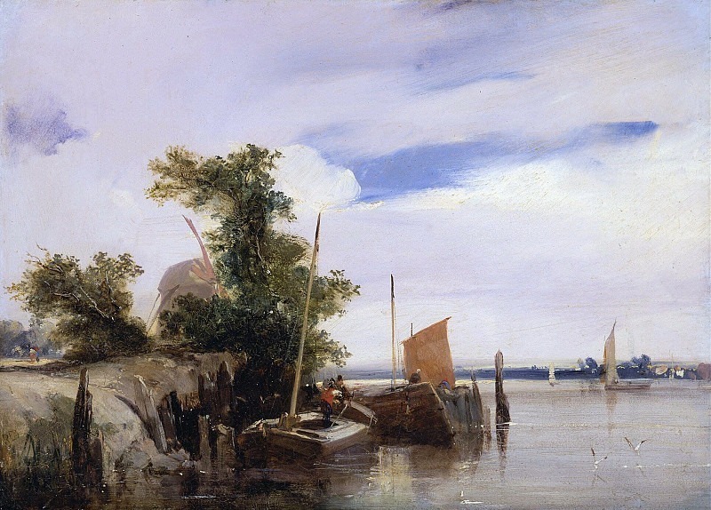 Barges on a River. Richard Parkes Bonington