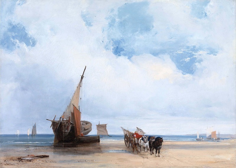 Beached Vessels and a Wagon, near Trouville, France. Richard Parkes Bonington