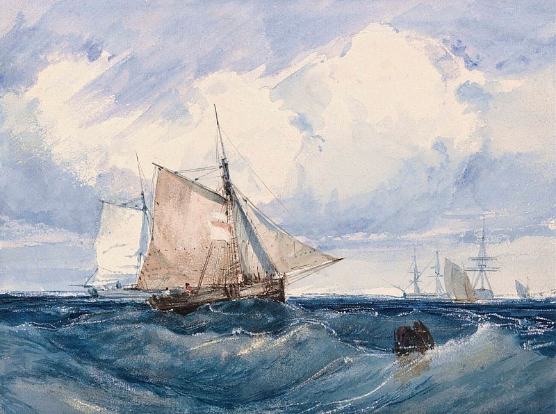 A Cutter and other shipping in a Breeze. Richard Parkes Bonington
