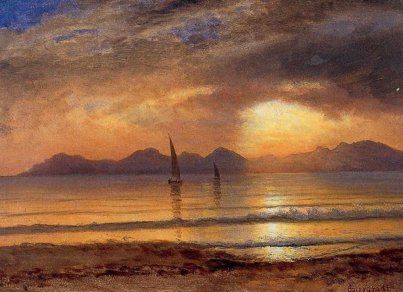 Sunset over a Mountain Lake. Albert REDIRECT: Bierstadt