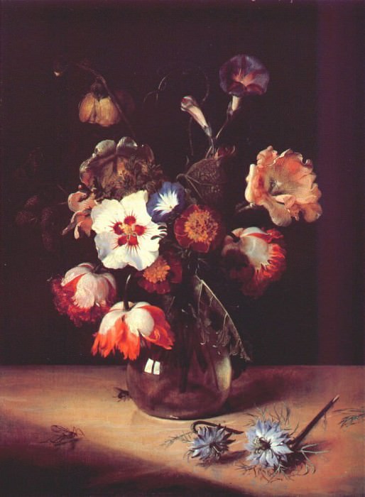 Flowers in glass vase. Dirck de Bray