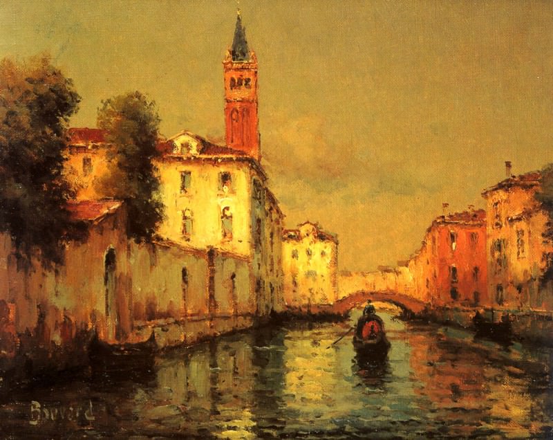Gondolas On A Venetian Canal. Éloi-Noël Bouvard