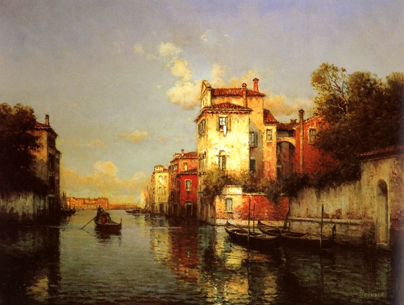 Gondolas On A Venetian Canal. Éloi-Noël Bouvard