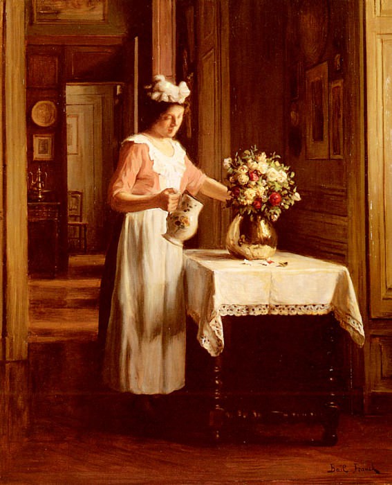 A Maid Watering Flowers. Franck Antoine Bail
